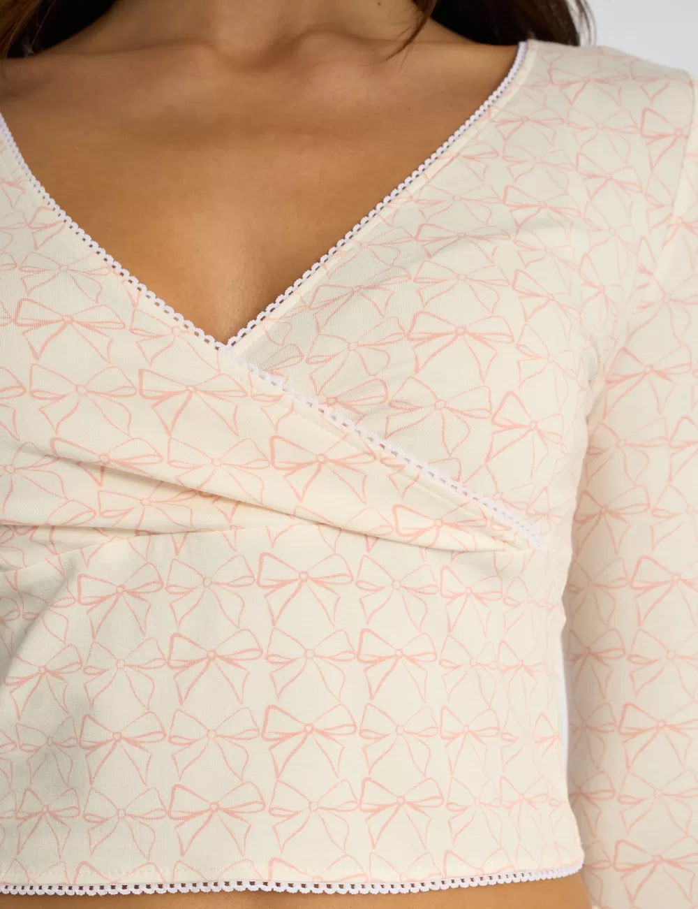 Best Sale Public Desire Kaiia Bow Print Lace Wrap Top & Trouser Pj Set Cream & Pink Cream_pink