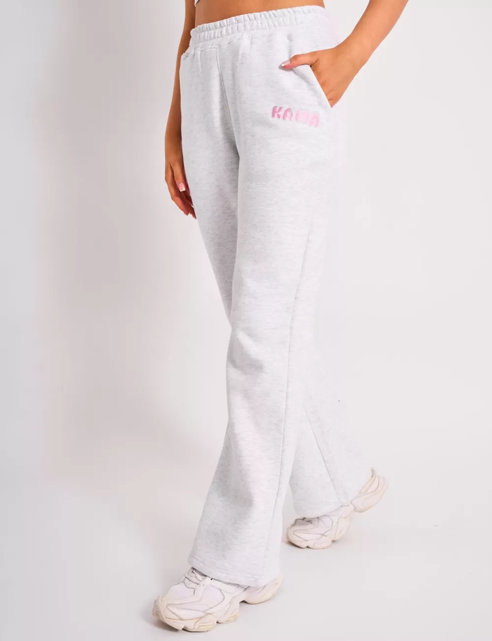 Discount Public Desire Kaiia Bubble Logo Wide Leg Joggers Grey Marl & Pink Grey_marl_pink