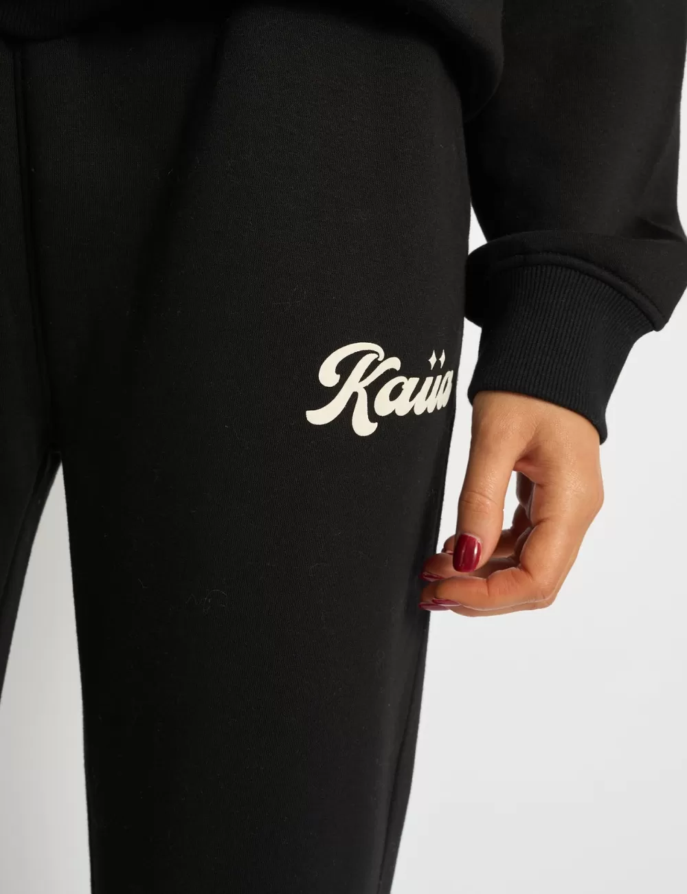 Cheap Public Desire Kaiia Bubble Script Bow Detail Wide Leg Joggers Black & Cream Black_and_cream