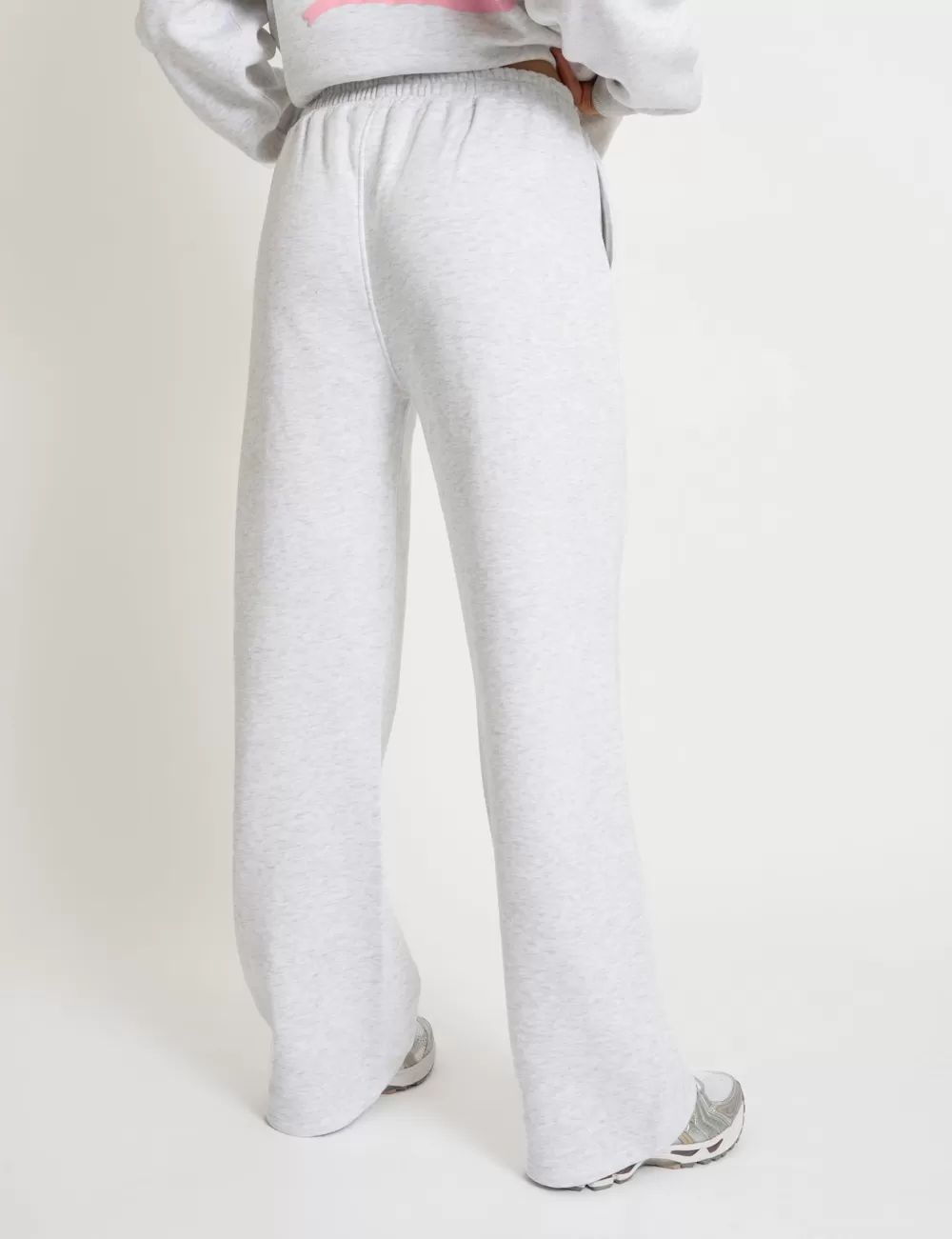 Store Public Desire Kaiia Bubble Script Bow Detail Wide Leg Joggers Grey Marl & Pink Grey_marl_and_pink