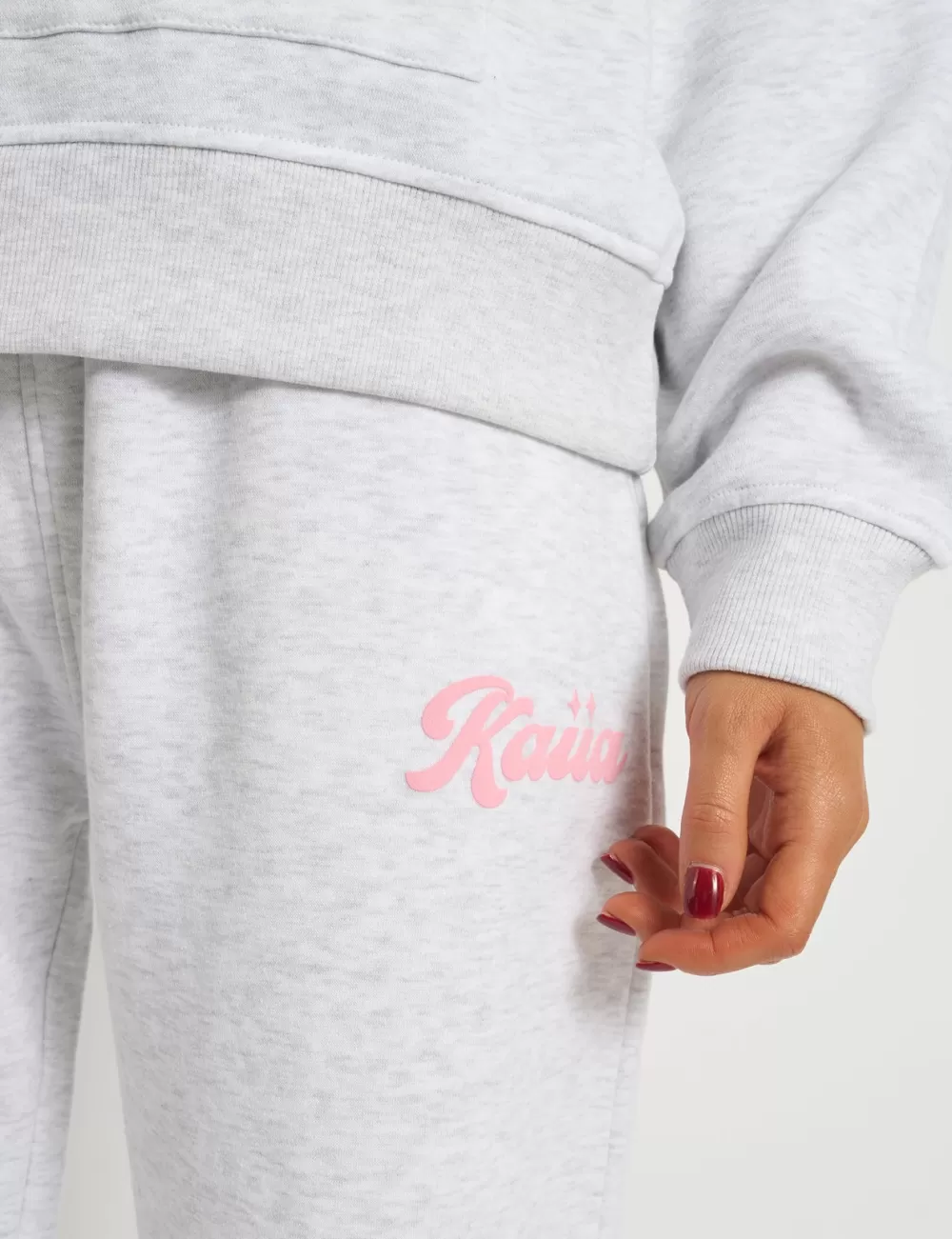 Store Public Desire Kaiia Bubble Script Bow Detail Wide Leg Joggers Grey Marl & Pink Grey_marl_and_pink