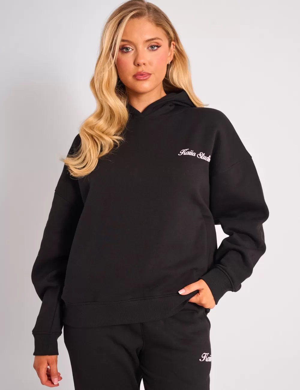 Discount Public Desire Kaiia Cherry Bow Graphic Oversized Hoodie Black & Pink Black_pink