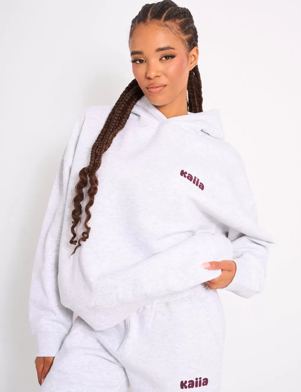 Sale Public Desire Kaiia Cherry Graphic Oversized Hoodie Light Grey Marl & Plum Light_grey_marl_u0026_plum