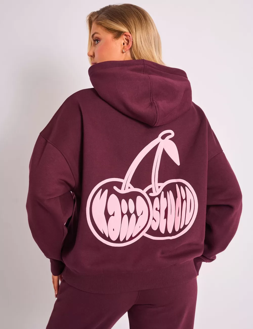Shop Public Desire Kaiia Cherry Graphic Oversized Hoodie Plum & Pink Plum_pink
