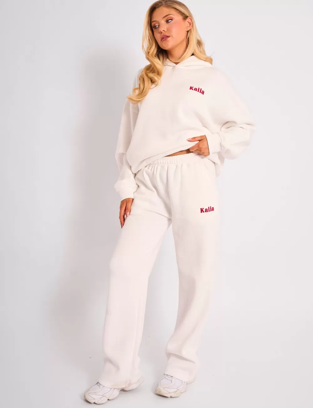 Fashion Public Desire Kaiia Cherry Wide Leg Joggers Cream & Red Cream_red
