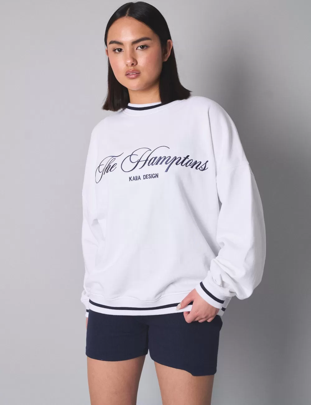 Shop Public Desire Kaiia Contrast Binding Hamptons Oversized Sweatshirt White