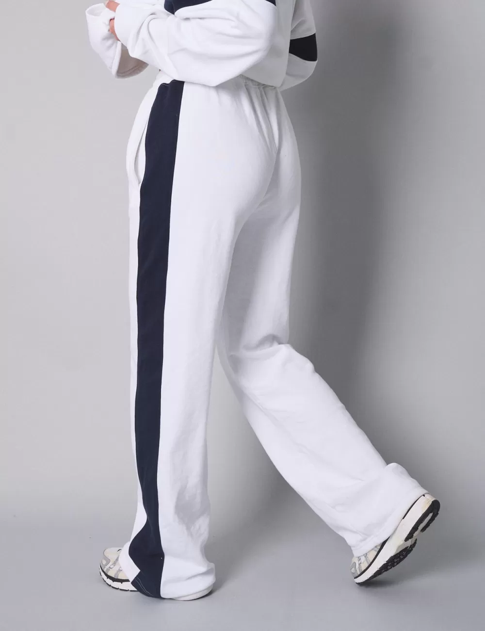 Sale Public Desire Kaiia Contrast Panel Wide Leg Sweat Pants White With Navy White_navy