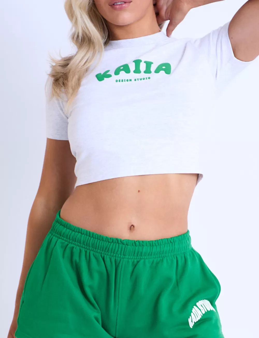Fashion Public Desire Kaiia Design Bubble Logo Baby Tee Light Grey Marl & Green Grey_marl