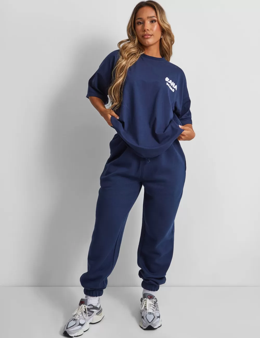 Discount Public Desire Kaiia Design Bubble Logo Cuffed Joggers Navy Blue