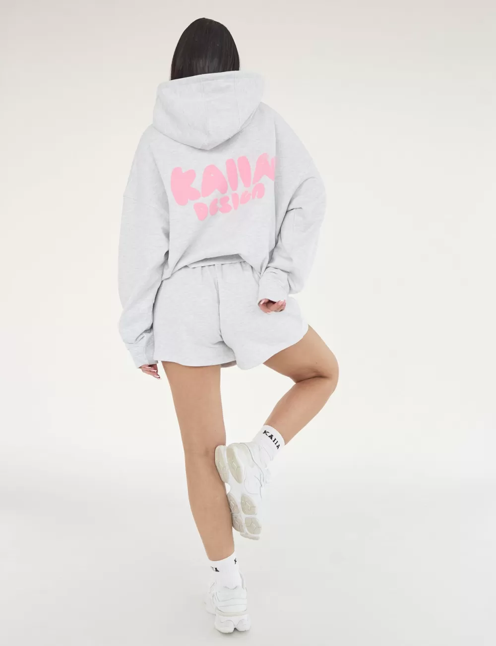 Cheap Public Desire Kaiia Design Bubble Logo Oversized Hoodie Lt Grey Marl & Pink Light_grey_marl