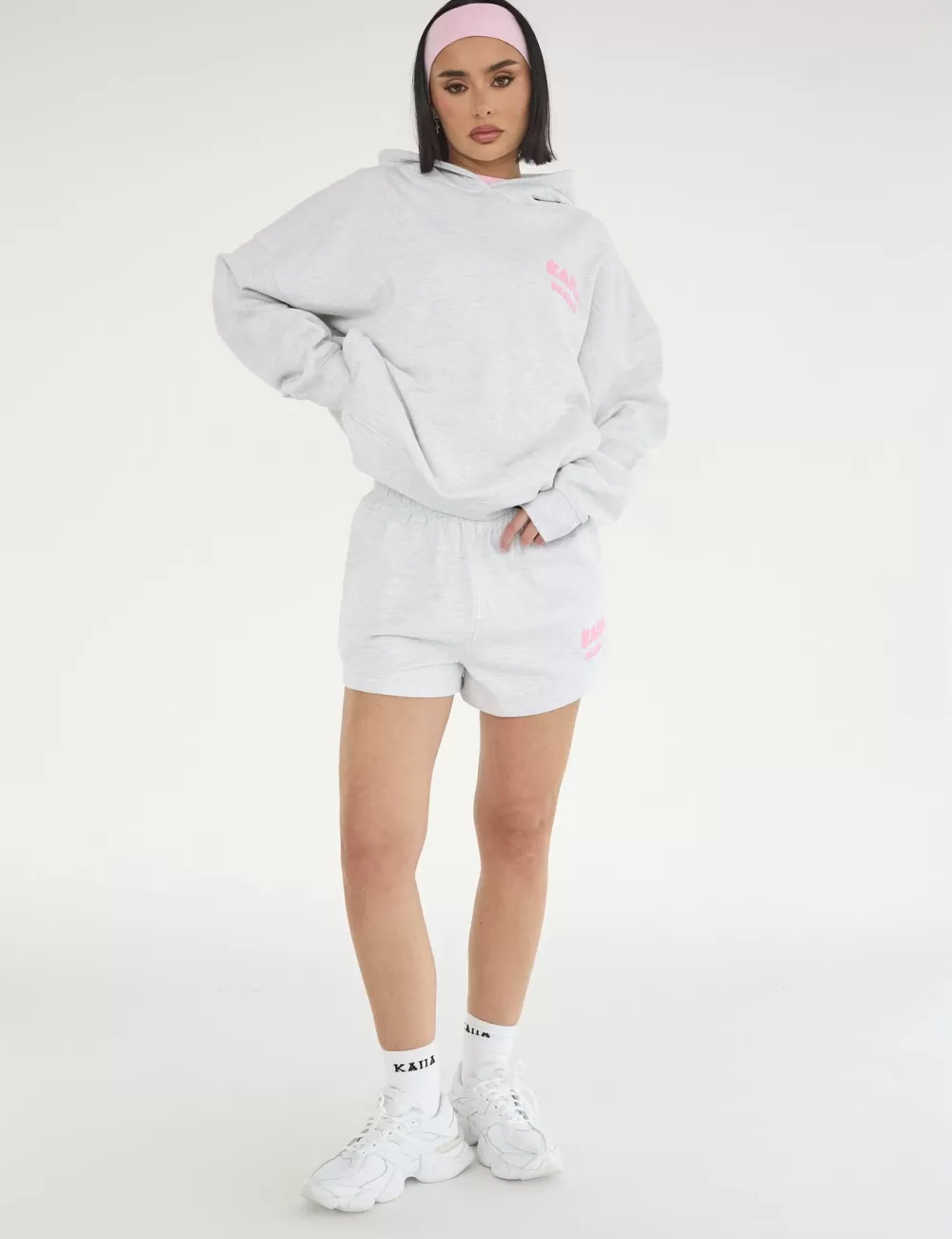Cheap Public Desire Kaiia Design Bubble Logo Oversized Hoodie Lt Grey Marl & Pink Light_grey_marl