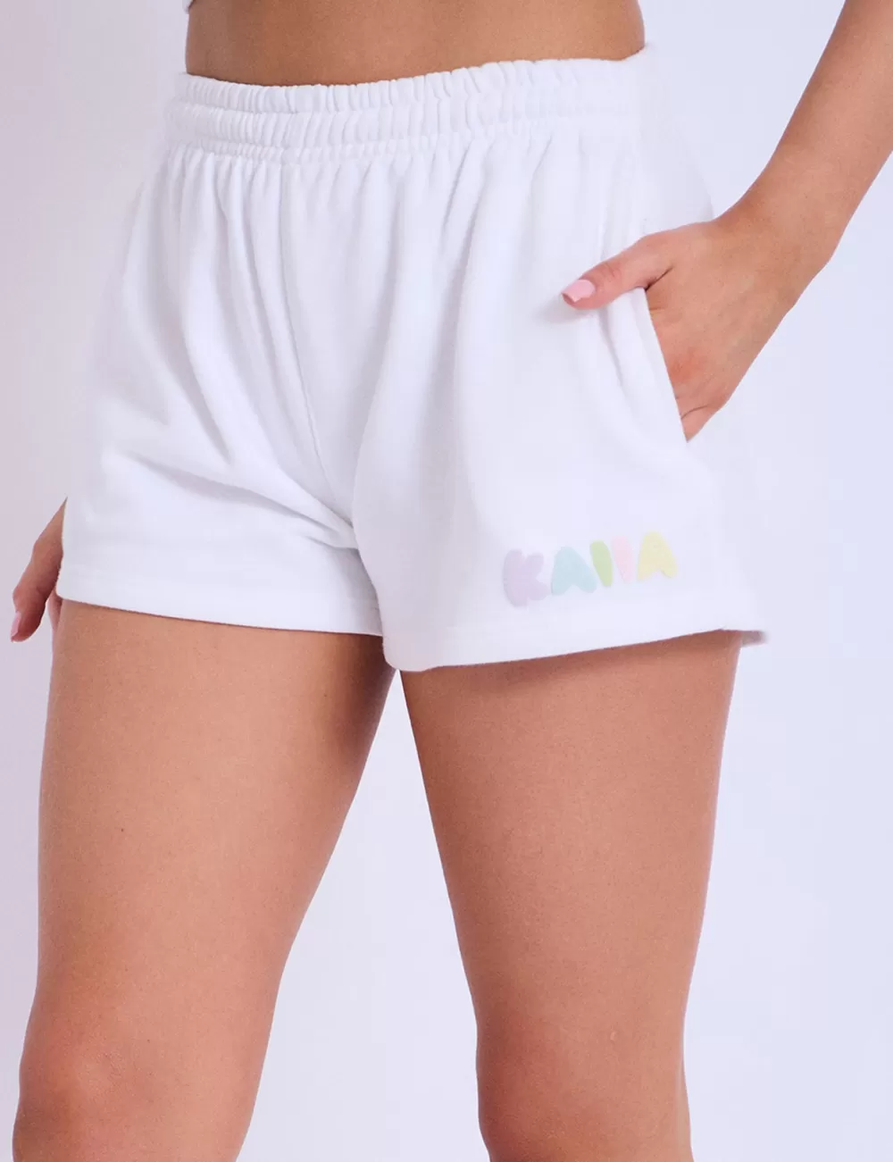 Flash Sale Public Desire Kaiia Design Bubble Logo Sweat Shorts Off White & Rainbow Cream