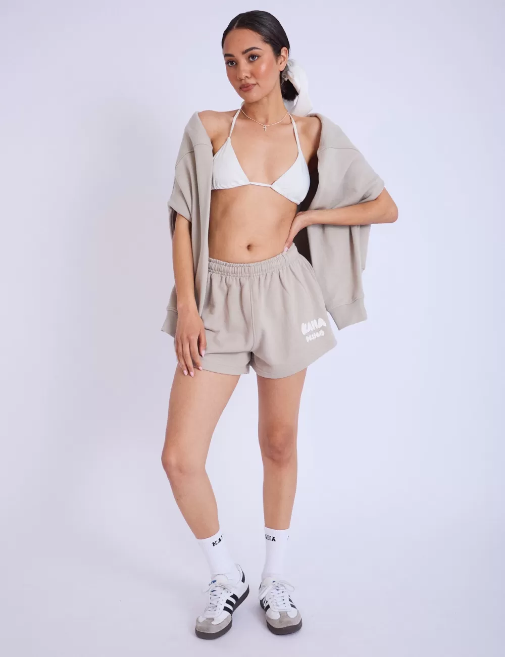 New Public Desire Kaiia Design Bubble Logo Sweat Shorts Stone