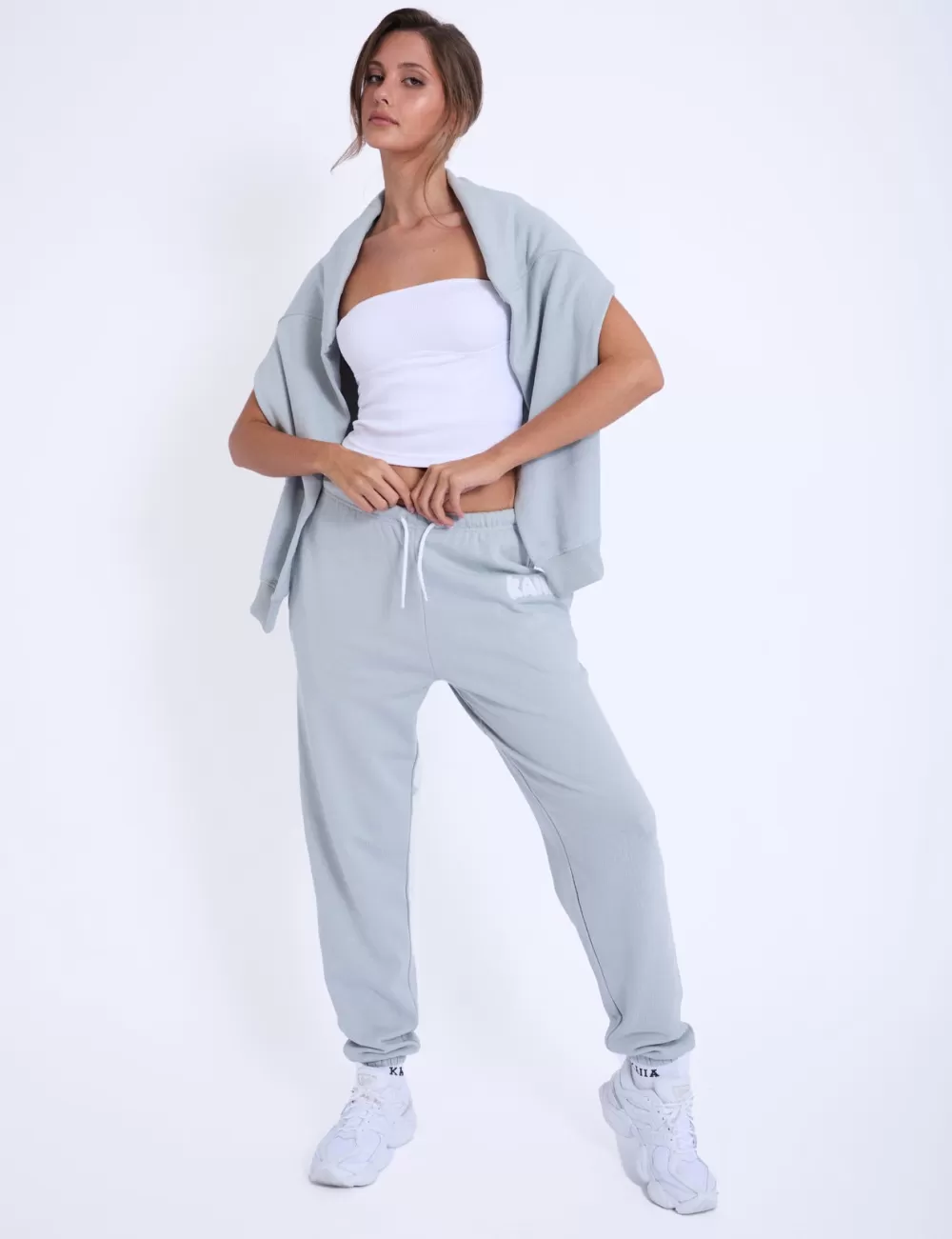 Discount Public Desire Kaiia Design Embroidered Bubble Logo Cuffed Joggers Foam Blue