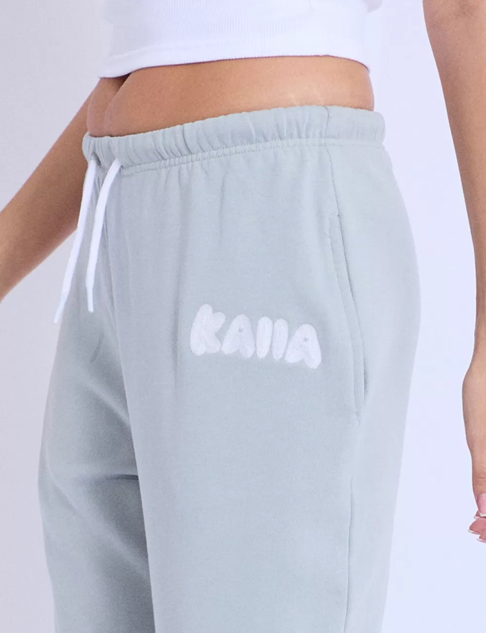 Discount Public Desire Kaiia Design Embroidered Bubble Logo Cuffed Joggers Foam Blue
