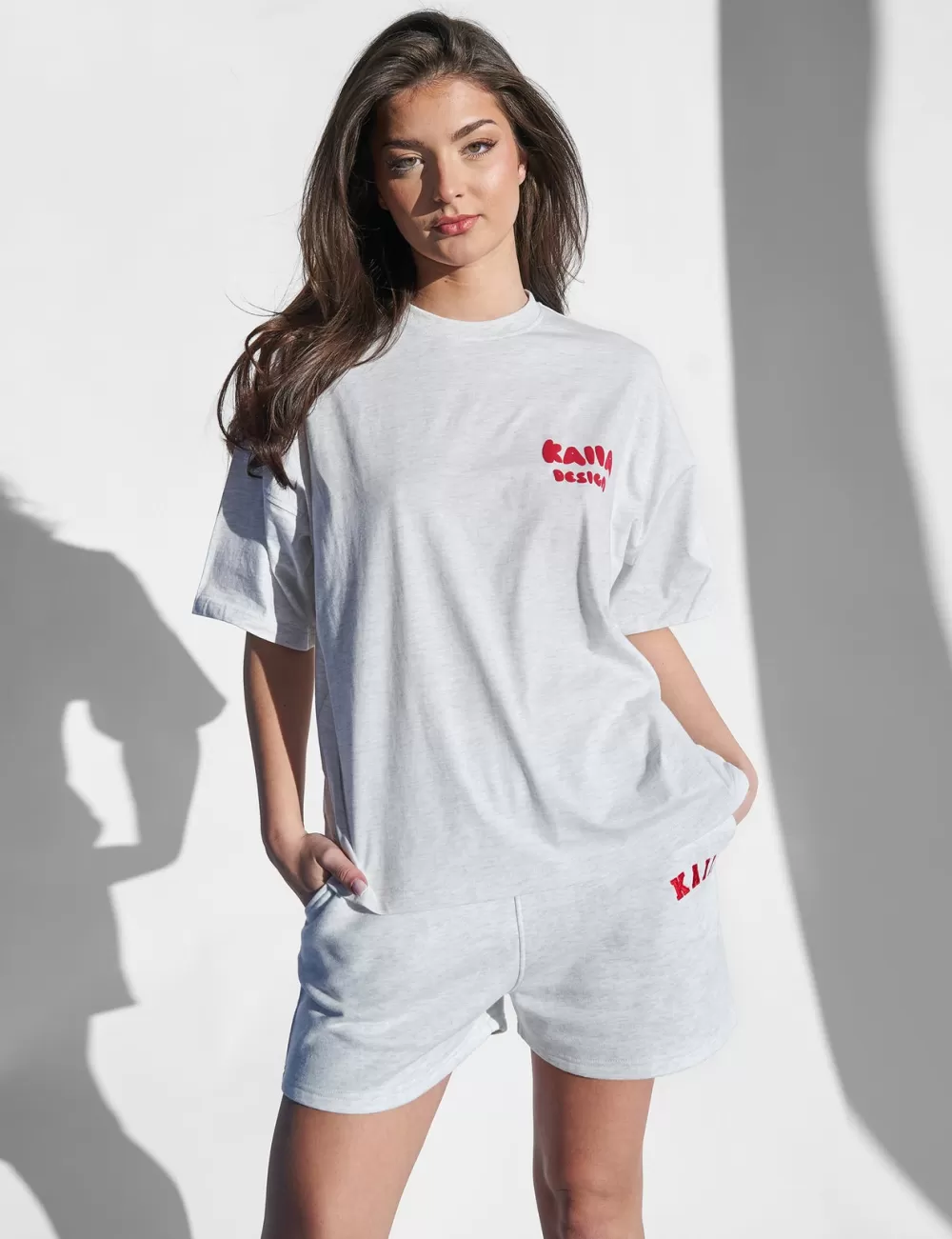 Online Public Desire Kaiia Design Oversized Top Light Marl and Red Grey