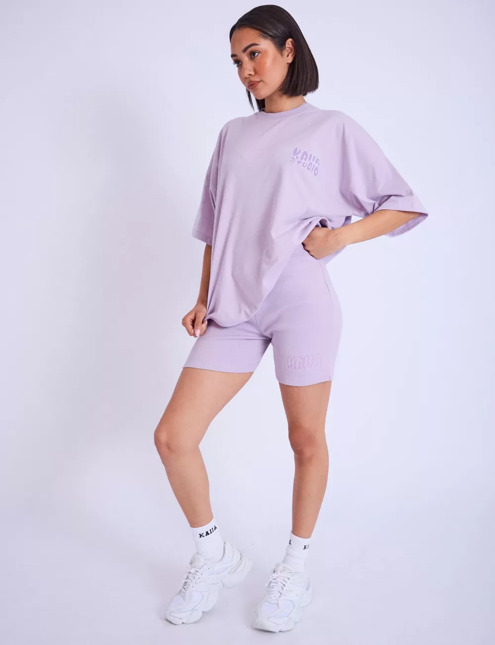 Hot Public Desire Kaiia Embroidered Bubble Logo Ribbed Cycling Shorts Lilac