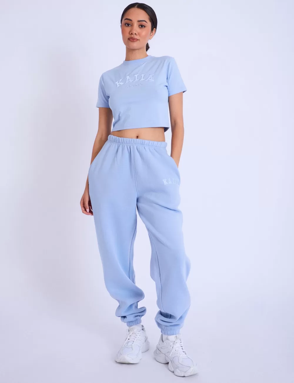 Clearance Public Desire Kaiia Logo Cuffed Joggers Light Blue