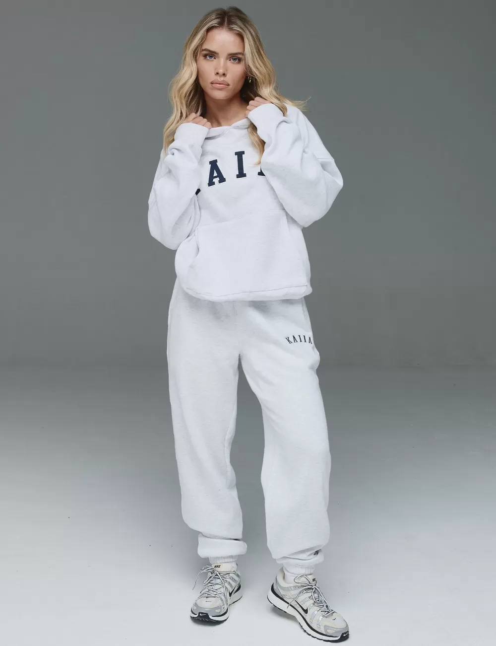 Clearance Public Desire Kaiia Logo Cuffed Joggers Light Grey Marl Light_grey_marl