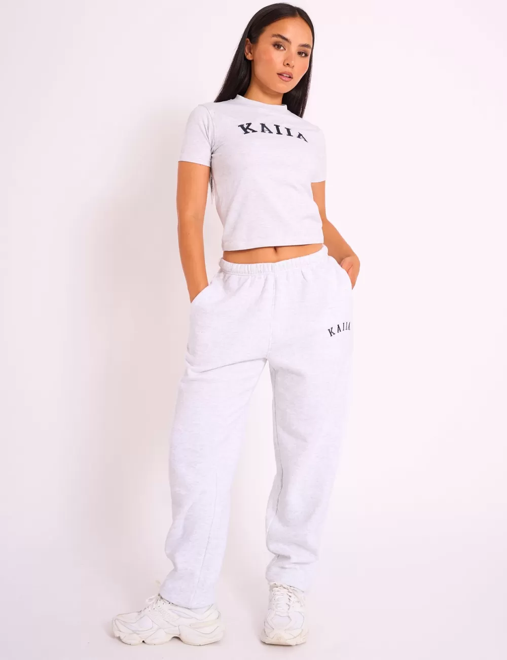 Clearance Public Desire Kaiia Logo Cuffed Joggers Light Grey Marl Light_grey_marl