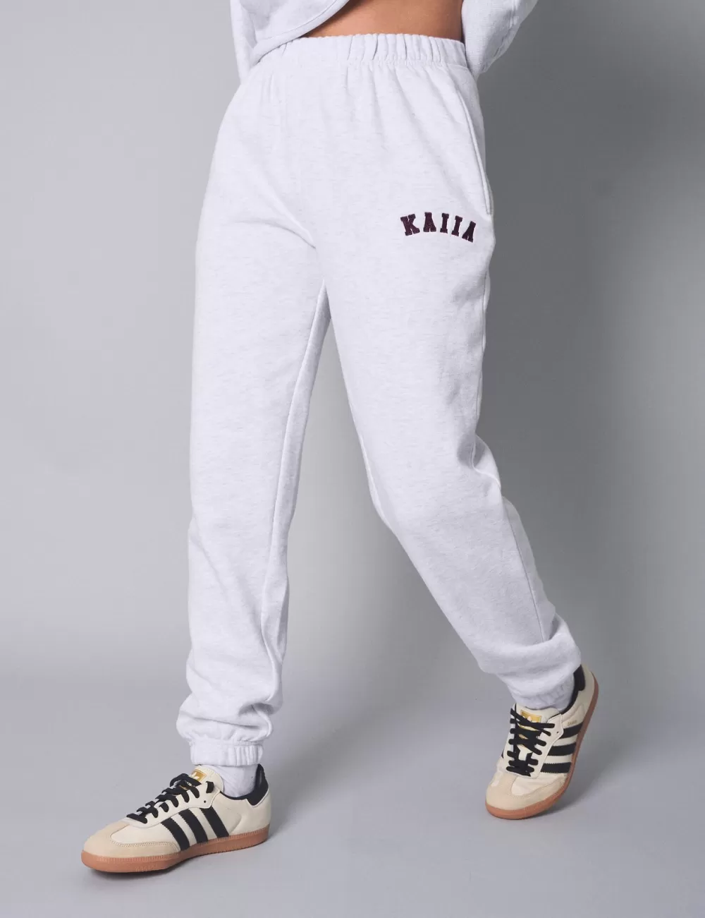 Online Public Desire Kaiia Logo Cuffed Joggers Light Grey Marl With Burgundy Light_grey_marl