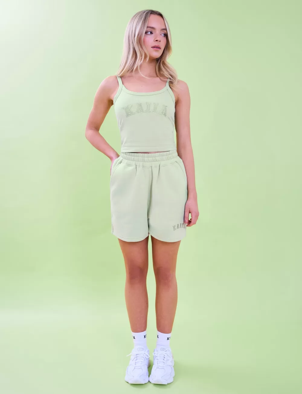 Online Public Desire Kaiia Logo Sweat Shorts Light Green Lime