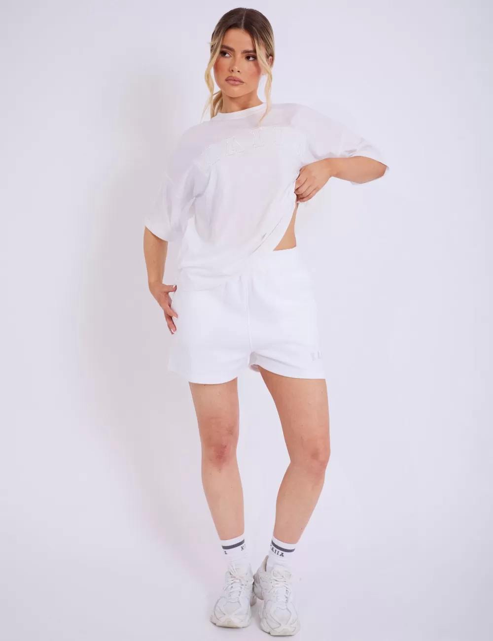 Best Sale Public Desire Kaiia Logo Sweat Shorts Off White Neutral