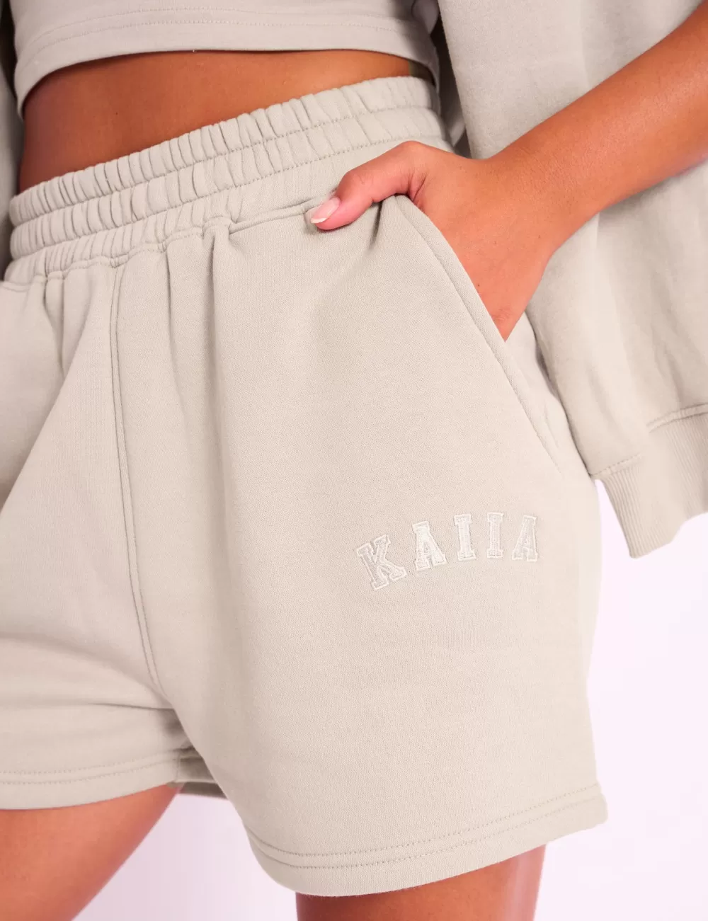 Discount Public Desire Kaiia Logo Sweat Shorts Stone