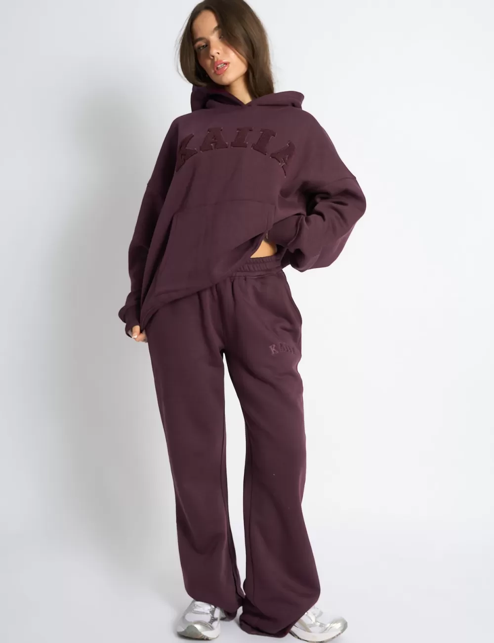 Store Public Desire Kaiia Logo Wide Leg Joggers Dark Cherry Pebble