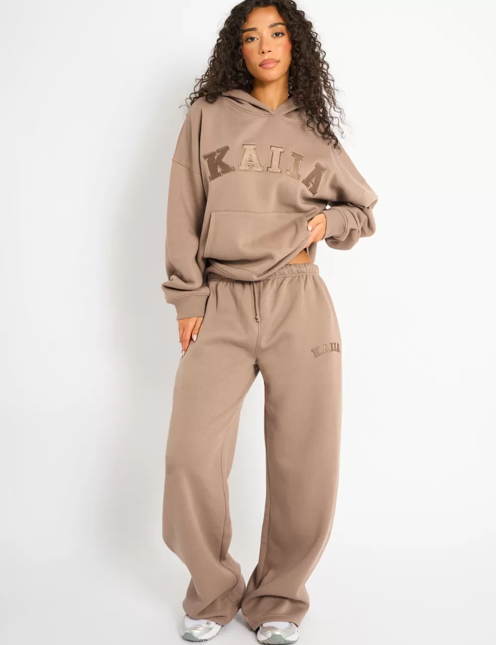 Clearance Public Desire Kaiia Logo Wide Leg Joggers Latte