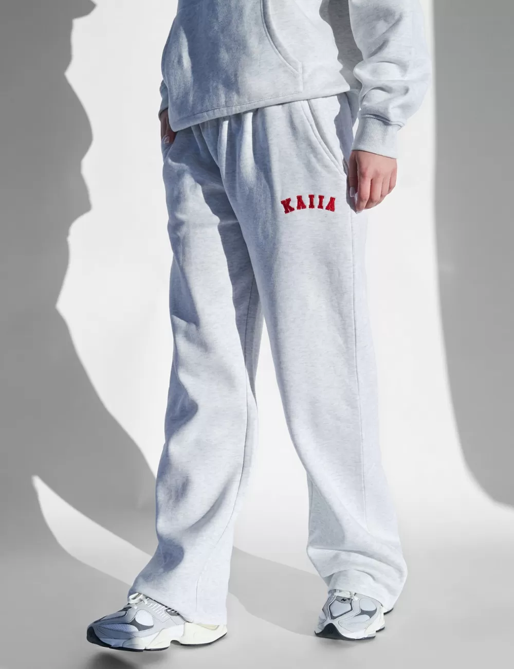 Hot Public Desire Kaiia Logo Wide Leg Joggers Light Marl and Red Grey
