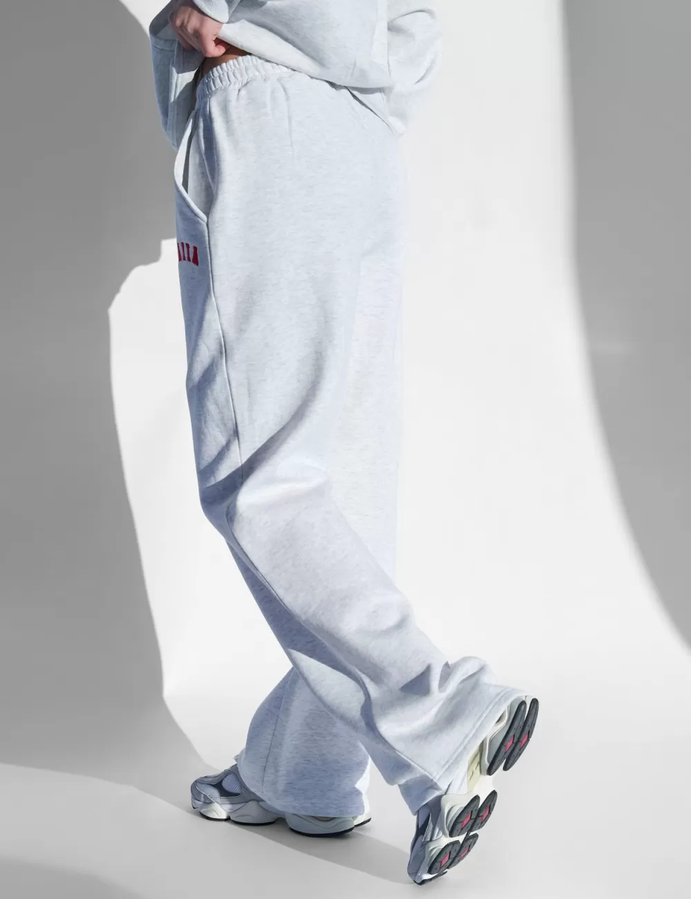 Hot Public Desire Kaiia Logo Wide Leg Joggers Light Marl and Red Grey