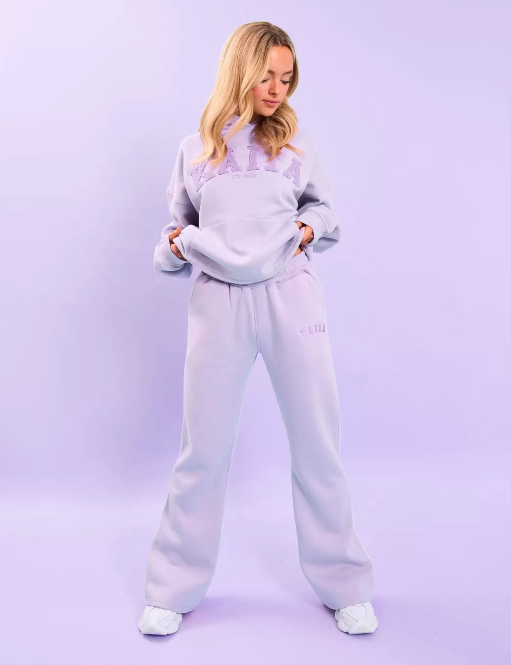 Sale Public Desire Kaiia Logo Wide Leg Sweat Pants Lilac