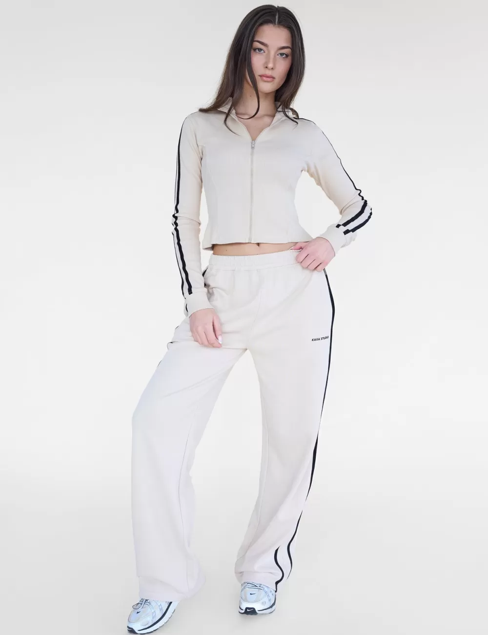 Discount Public Desire Kaiia Motocross Ribbed Zip Up Long Sleeve Top & Black Stone