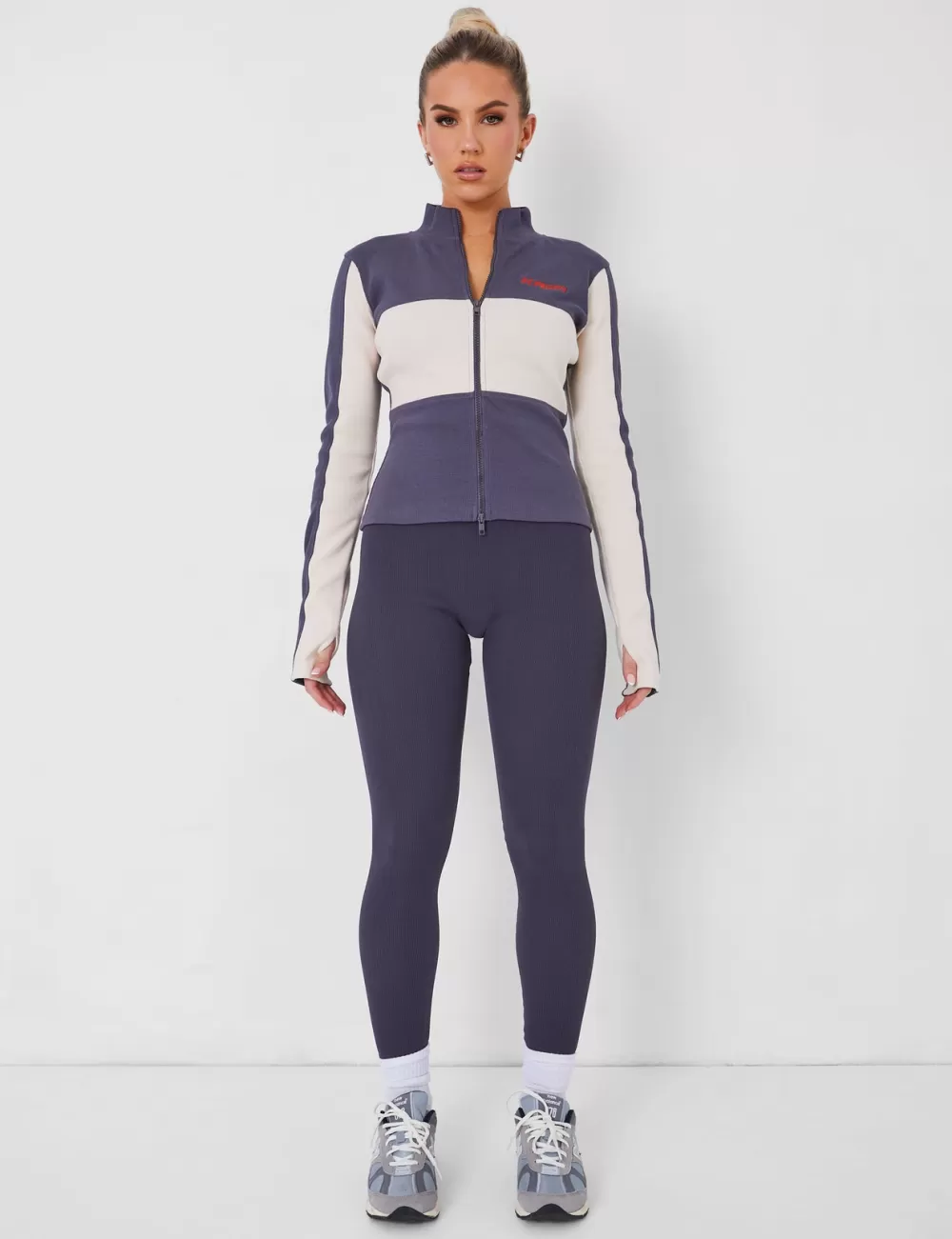 Clearance Public Desire Kaiia Motocross Zip Through Ribbed Long Sleeve Top Dark Grey
