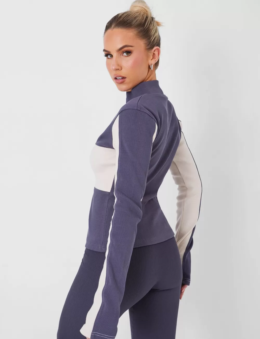 Clearance Public Desire Kaiia Motocross Zip Through Ribbed Long Sleeve Top Dark Grey