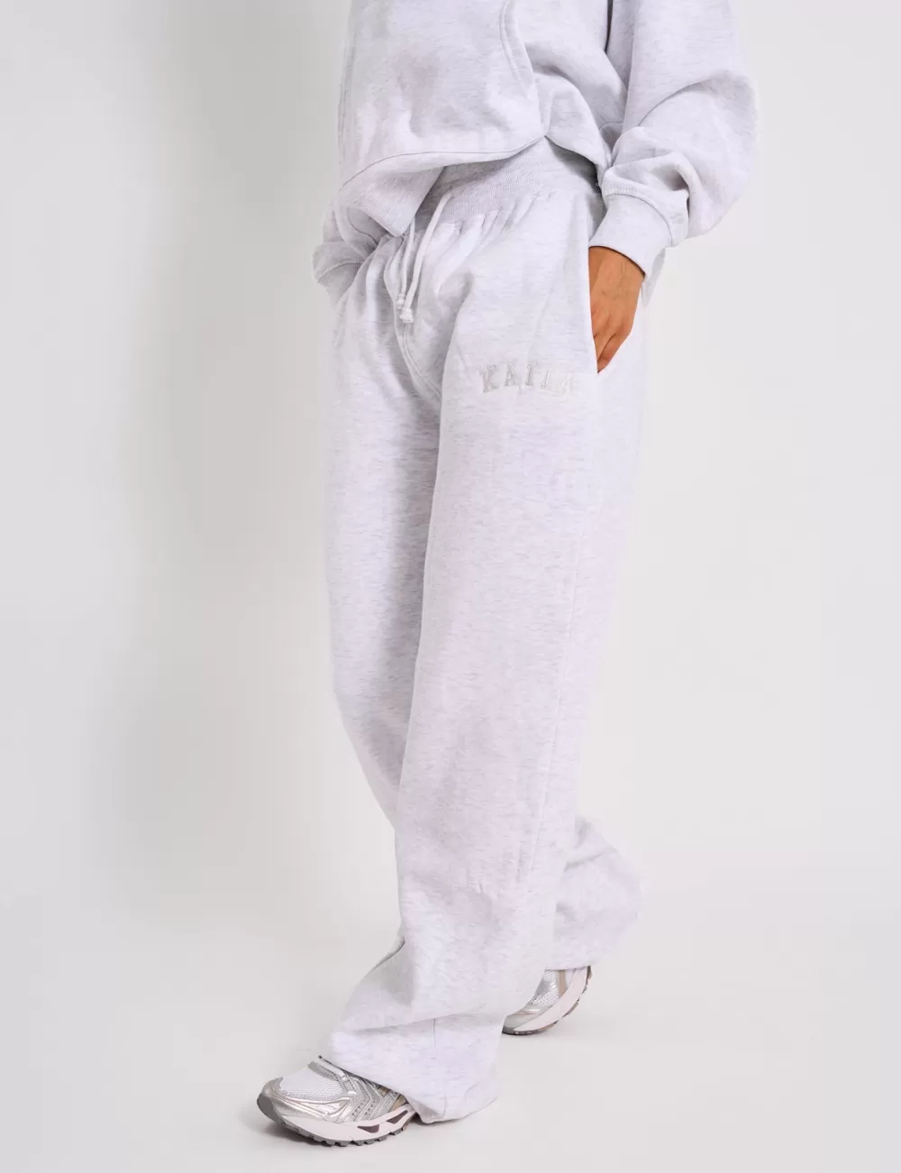 Best Sale Public Desire Kaiia Ribbed Waistband Wide Leg Joggers Light Grey Marl Light_grey_marl