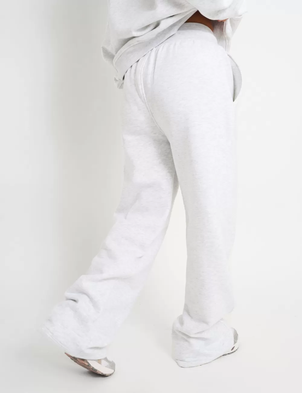 Hot Public Desire Kaiia Ribbed Waistband Wide Leg Joggers Light Grey Marl & Forest Green Light_grey_marl