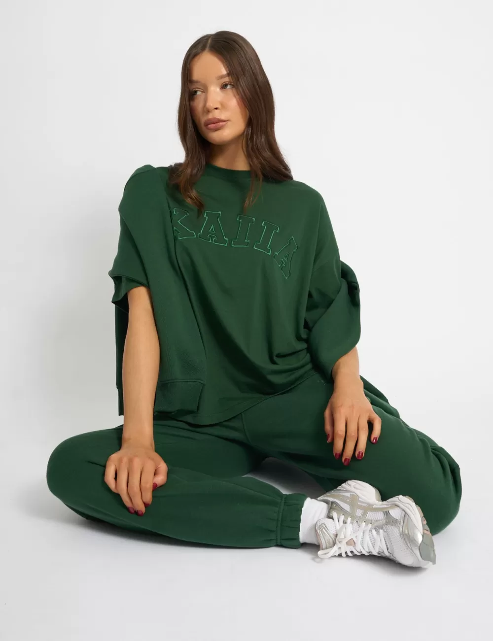Outlet Public Desire Kaiia Script Logo Oversized T-Shirt Forest Green Forest_green