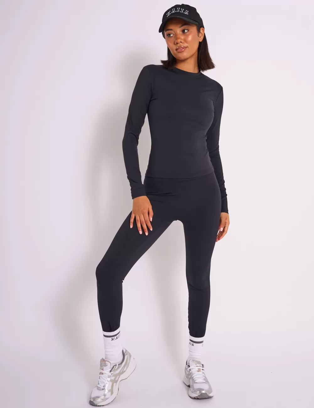 New Public Desire Kaiia Sculpt Long Sleeve Fitted T-shirt Black
