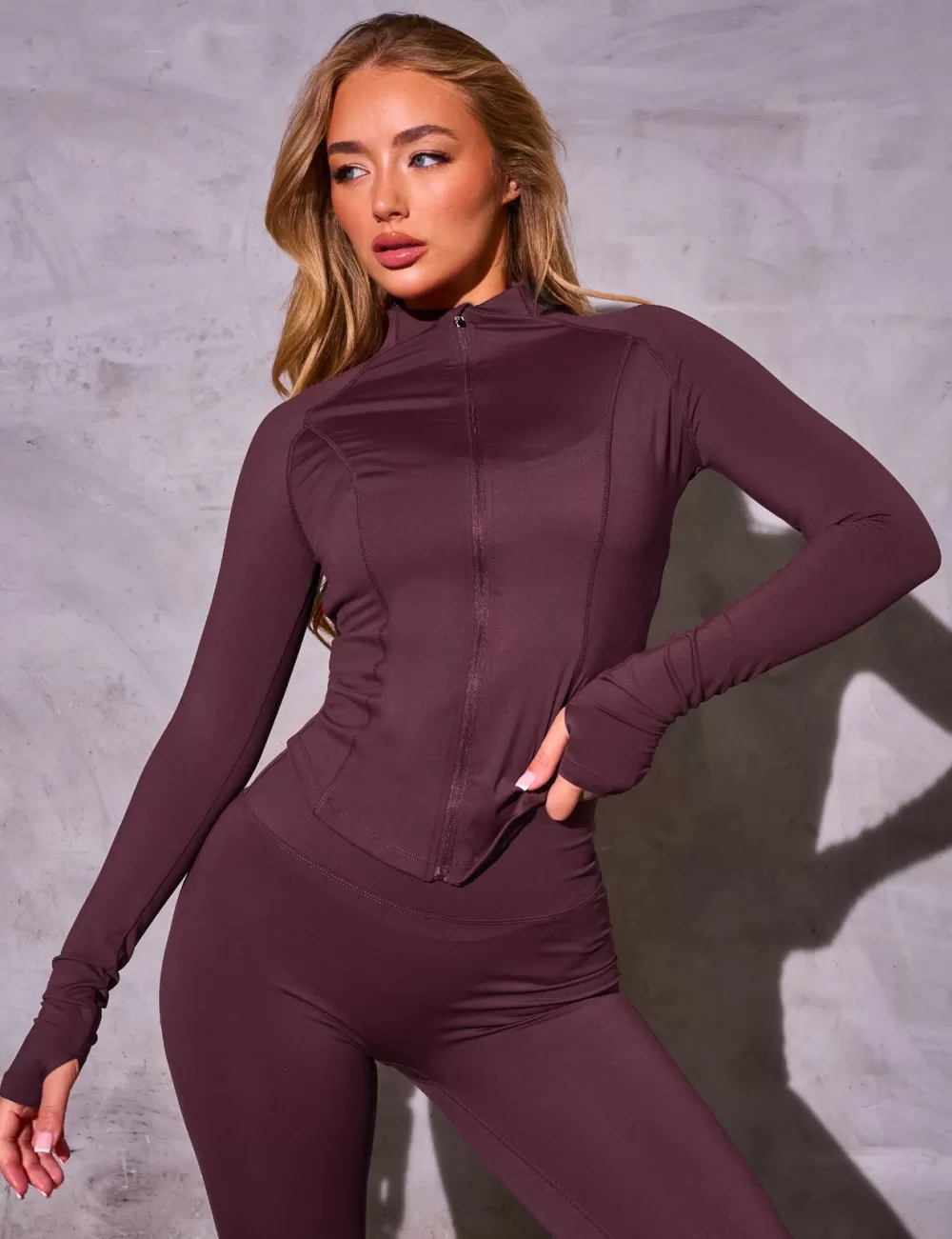 Sale Public Desire Kaiia Sculpt Long Sleeve Zip Through Fitted Jacket Burgundy