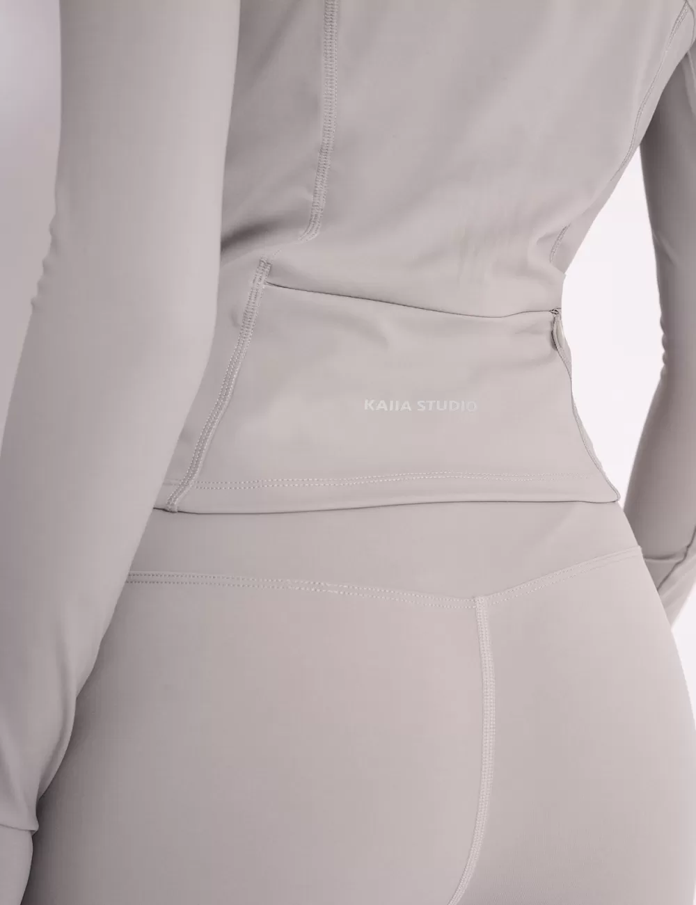 Clearance Public Desire Kaiia Sculpt Long Sleeve Zip Through Fitted Jacket Dove Grey Dove_grey