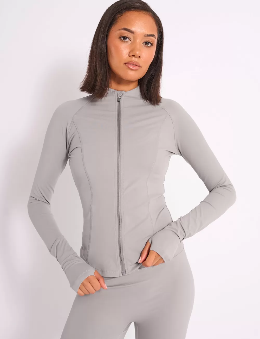 Clearance Public Desire Kaiia Sculpt Long Sleeve Zip Through Fitted Jacket Dove Grey Dove_grey