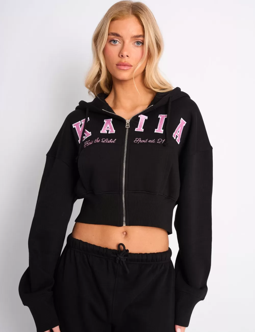Store Public Desire Kaiia Slogan Cropped Zip Up Hoodie & Pink Black
