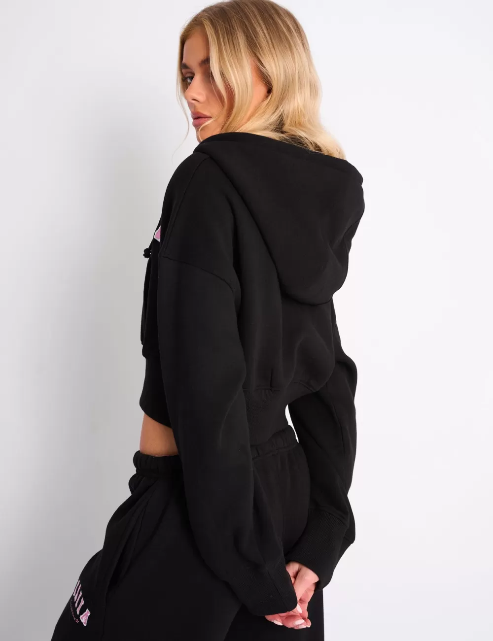 Store Public Desire Kaiia Slogan Cropped Zip Up Hoodie & Pink Black