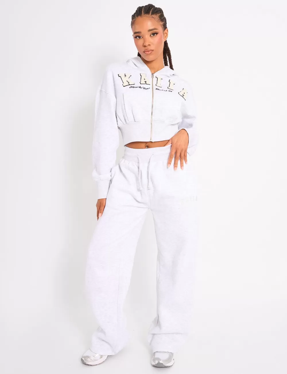 Best Public Desire Kaiia Slogan Cropped Zip Up Hoodie Light Grey Marl & White Light_grey_marl_white
