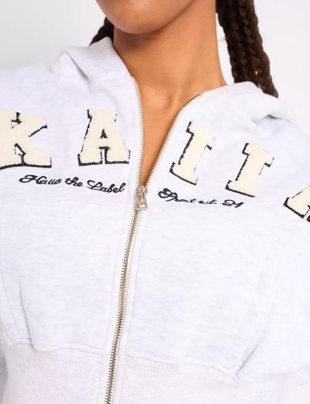 Best Public Desire Kaiia Slogan Cropped Zip Up Hoodie Light Grey Marl & White Light_grey_marl_white