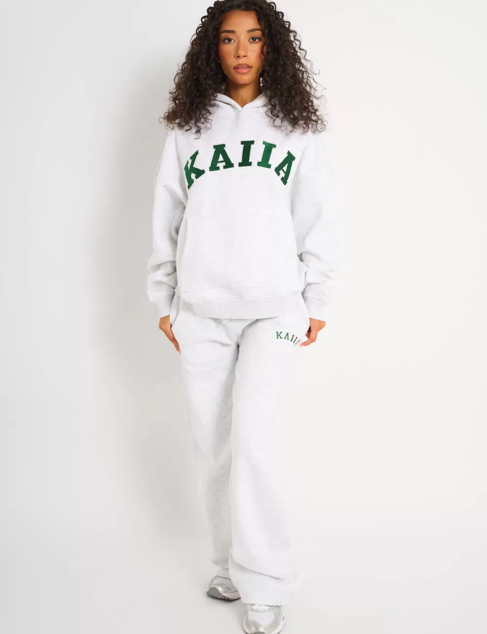 Discount Public Desire Kaiia Slogan Oversized Hoodie Light Grey Marl & Forest Green Light_grey_marl_forest_green