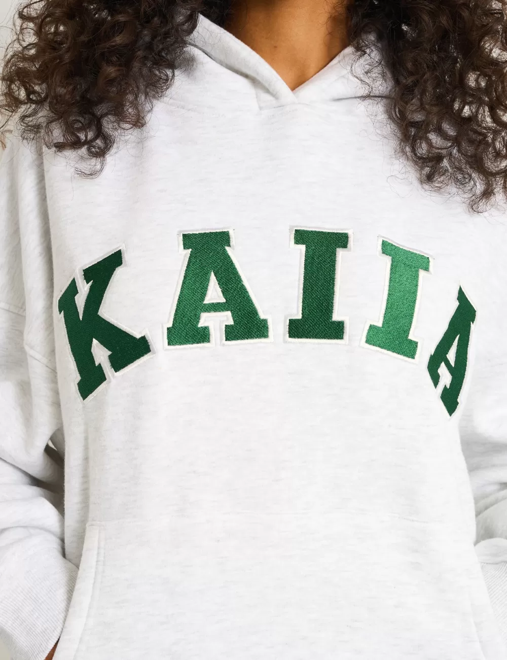 Discount Public Desire Kaiia Slogan Oversized Hoodie Light Grey Marl & Forest Green Light_grey_marl_forest_green