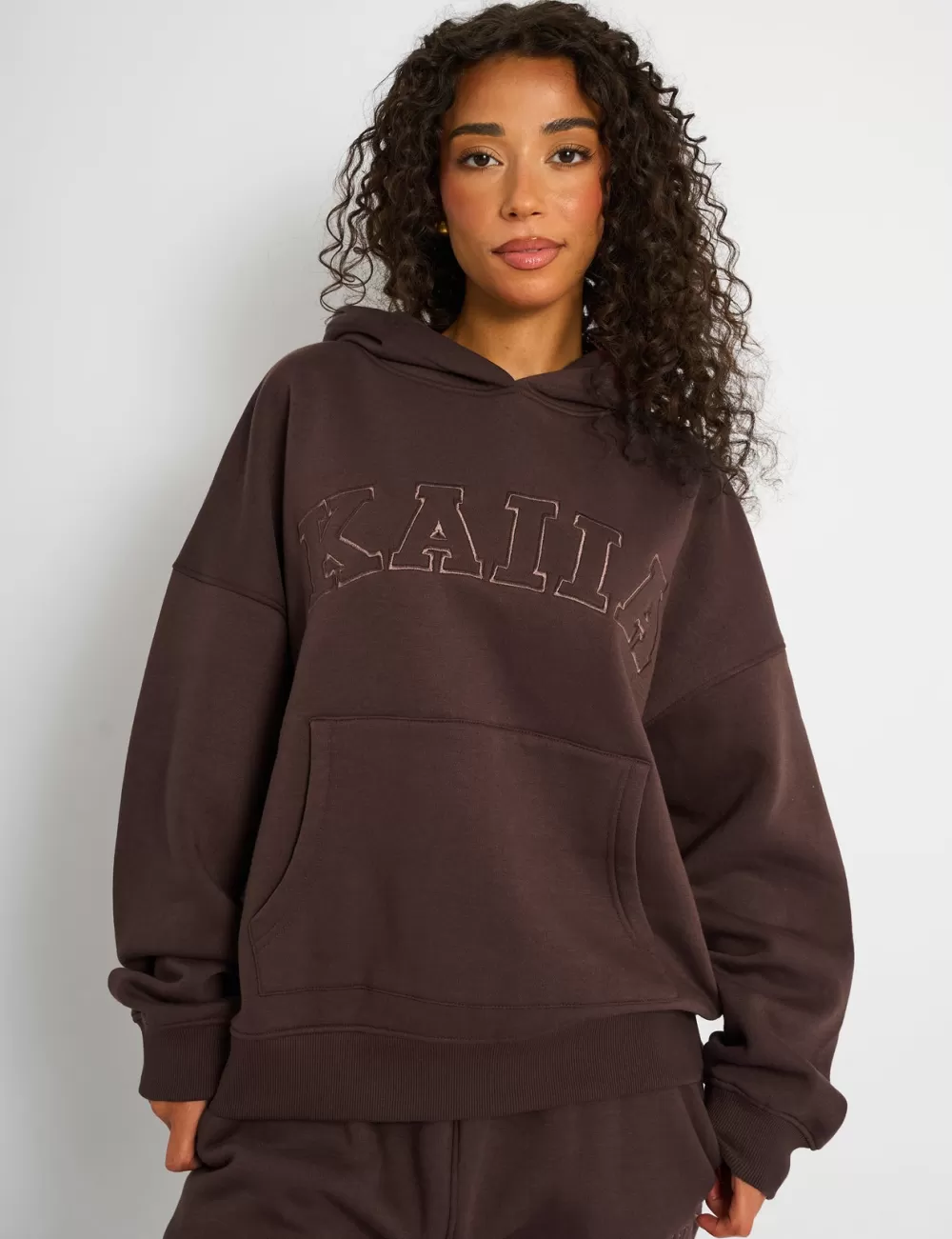 Sale Public Desire Kaiia Slogan Oversized Hoodie Mocha